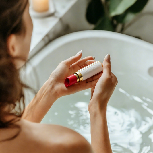 Kiss-style vibrating massager – a compact, discreet, and rechargeable personal comfort massager.